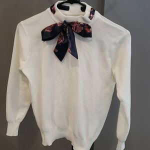 Sweater, white with navy blue tie. New! Size M.